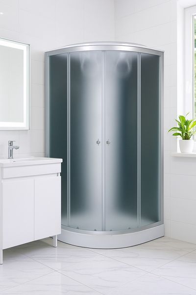Гідробокс 100х100 см півкруглий BathMix BMS BF-100/13 скло матове fabric 4 мм з мілким піддоном профіль сатин 10811 фото