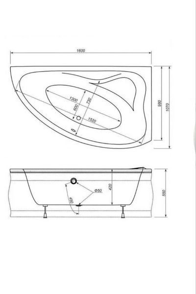 Ванна кут. 160х107 L BathMix ноги обудова 3319 фото