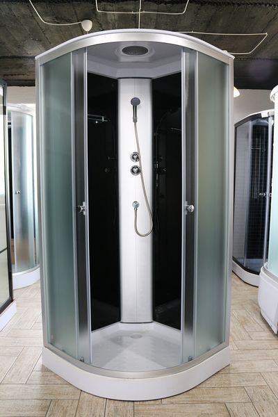 Гідробокс 100х100 см півкруглий BathMix BMS BF-100/13 скло матове fabric 4 мм з мілким піддоном профіль сатин 10811 фото