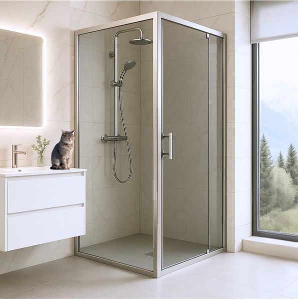 Душова кабіна 90х90 см квадратна BathMix BMEco S-CL-90/0 скло прозоре 4 мм без піддону профіль сатин 15486 фото