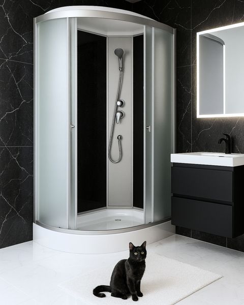 Гідробокс 120х80 см півкруглий Bathmix BMS BF-128/13R скло матове fabric 4 мм з мілким піддоном профіль сатин 10817 фото