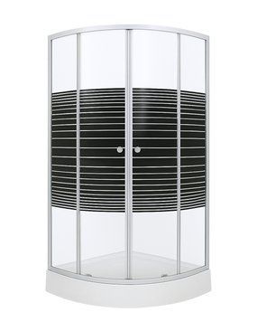 Душова кабіна 90х90 см півкругла BathMix BMLine BS-90/13 скло прозоре з вузькими чорними смужками 4 мм з піддоном 13 см профіль сатин 16780 фото
