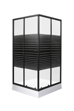 Душова кабіна 90х90 см квадратна BathMix BMLine S-BL-90/13 скло прозоре з чорними вузькими смужками 4 мм з піддоном 13 см профіль чорний 16781 фото