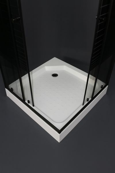 Душова кабіна 90х90 см квадратна BathMix BMLine S-BL-90/13 скло прозоре з чорними вузькими смужками 4 мм з піддоном 13 см профіль чорний 16781 фото