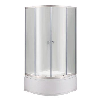 Душова кабіна 90х90 см півкругла BathMix BMLine F-90/42 скло fabric 4 мм з піддоном 42 см профіль сатин 10820 фото