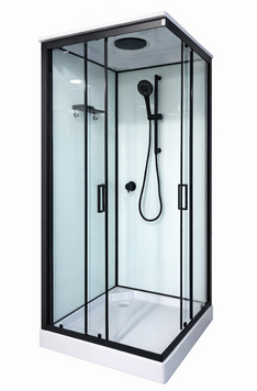 Гідробокс 90х90 см квадратний BathMix B&W 6624 скло прозоре 4 мм з мілким піддоном профіль чорний 24505 фото