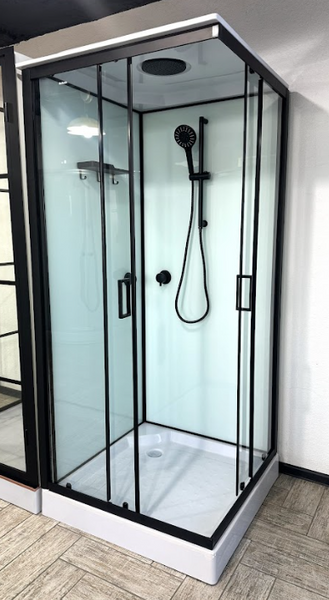 Гідробокс 90х90 см квадратний BathMix B&W 6624 скло прозоре 4 мм з мілким піддоном профіль чорний 24505 фото