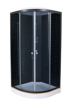 Гідробокс 90х90 см півкруглий Bathmix BMS BRG-90/13 скло сіре 4 мм з мілким піддоном профіль чорний 16787 фото