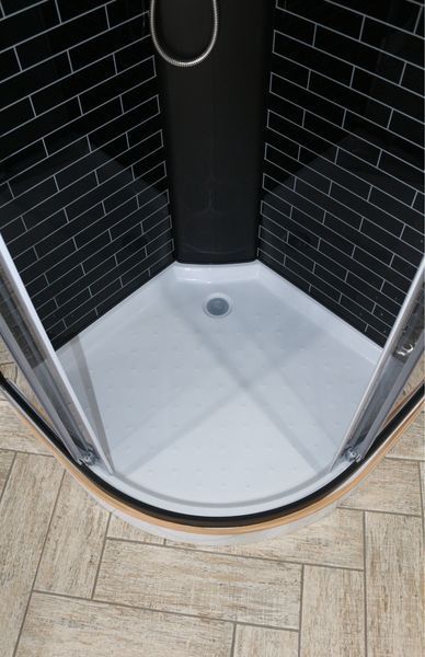 Гідробокс 90х90 см півкруглий Bathmix BMS BRG-90/13 скло сіре 4 мм з мілким піддоном профіль чорний 16787 фото