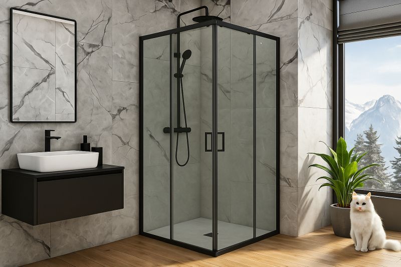 Душова кабіна 90х90 см квадратна BathMix BM AQUA 211 скло прозоре 6 мм без піддону профіль чорний 23317 фото