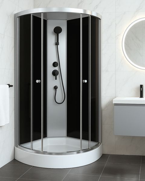 Гідробокс 90х90 см півкруглий Bathmix BMS BG-90/13 скло сіре 4 мм з мілким піддоном профіль сатин 11696 фото