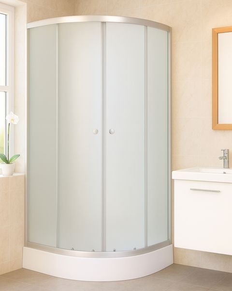 Душова кабіна 80х80 см півкругла BathMix BMEco F-80/13 скло fabric 4мм, з піддоном 13см профіль сатин 11698 фото