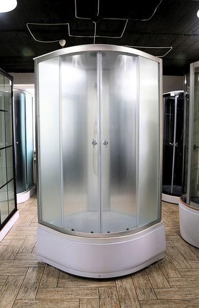 Гідробокс 90х90 см півкруглий BathMix BMS FF-90/42 скло матове fabric 4 мм з глибоким піддоном профіль сатин 11695 фото